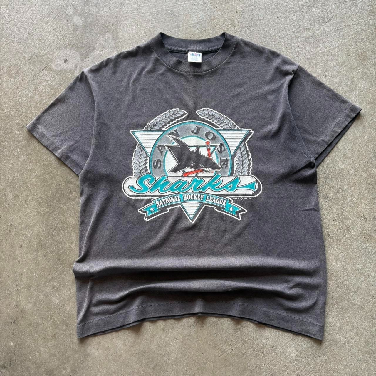 1991 San Jose Sharks vintage chacoal color reprint shirt AN59362