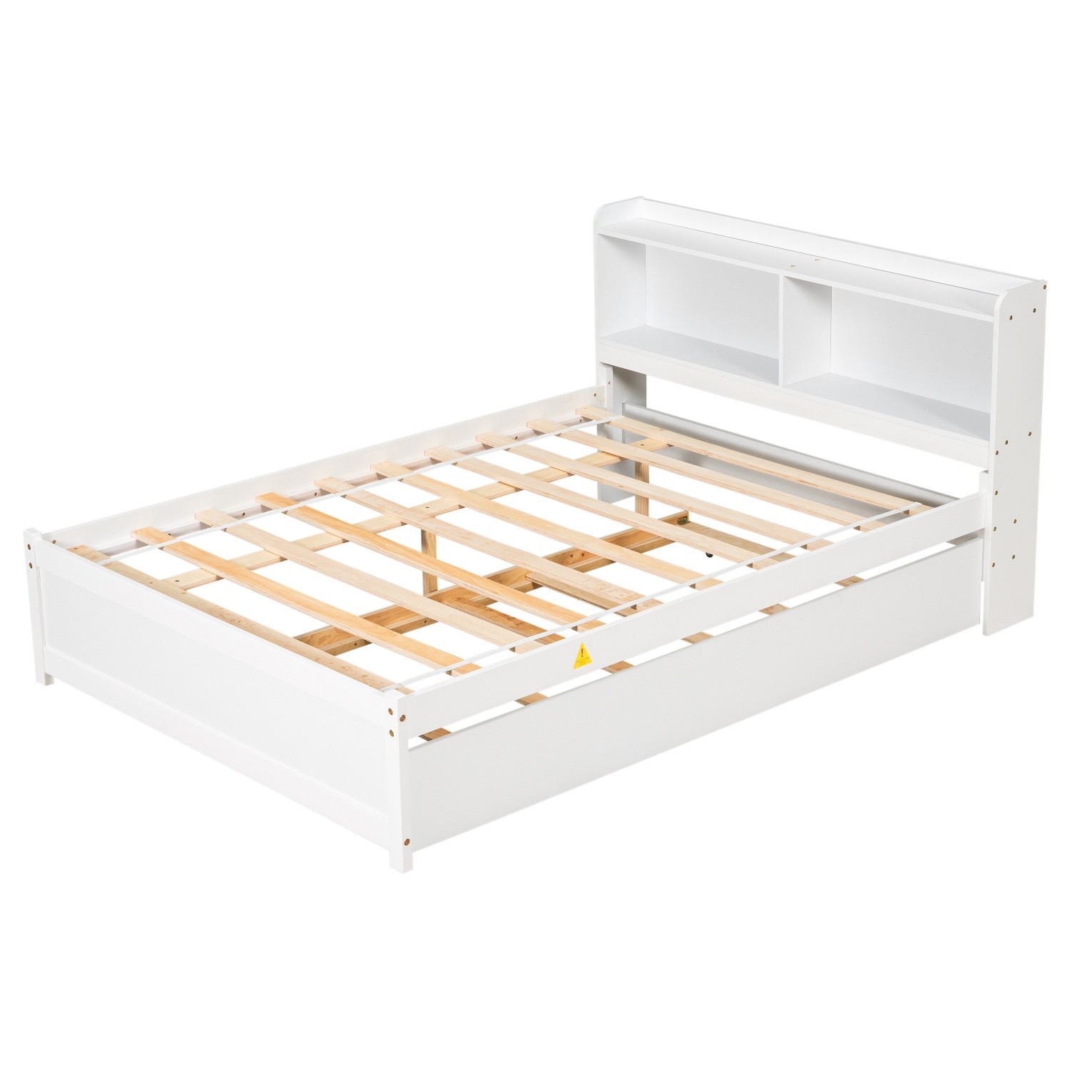 Full Size Bed Frame Wood Platform Bed w/ Trundle & Storage Headboard White/Gray