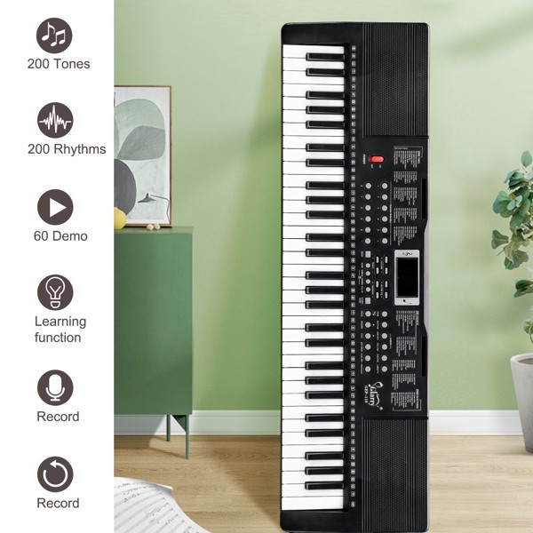 61-key electronic keyboard + stand + stool set, black