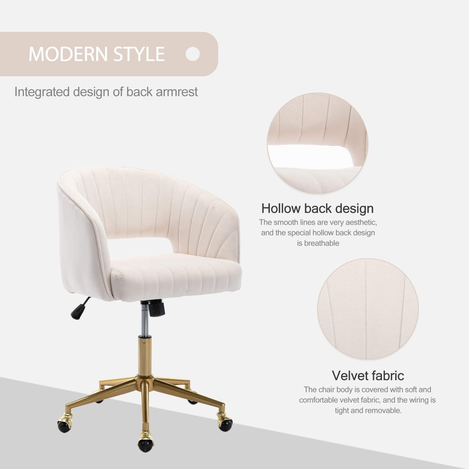 Velvet Office Desk Chair, Upholstered Home Office Desk Chairs with Adjustable Sw