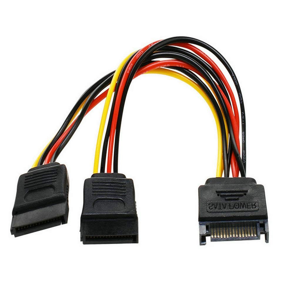 2 PK 15 Pin SATA Male to Dual Female Power Y Splitter Cable Adapter 7 Inch