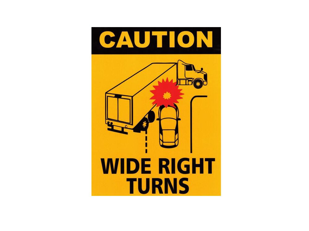 Truck Trailer Caution Wide Right Turns Vinyl Sticker, Sign, Decal  1; 3; 10 pack