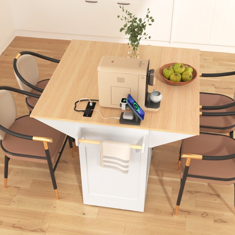 55.7'' Large Kitchen Island with 2 Drop LeafnRolling Kitchen Cart on 5 Wheels