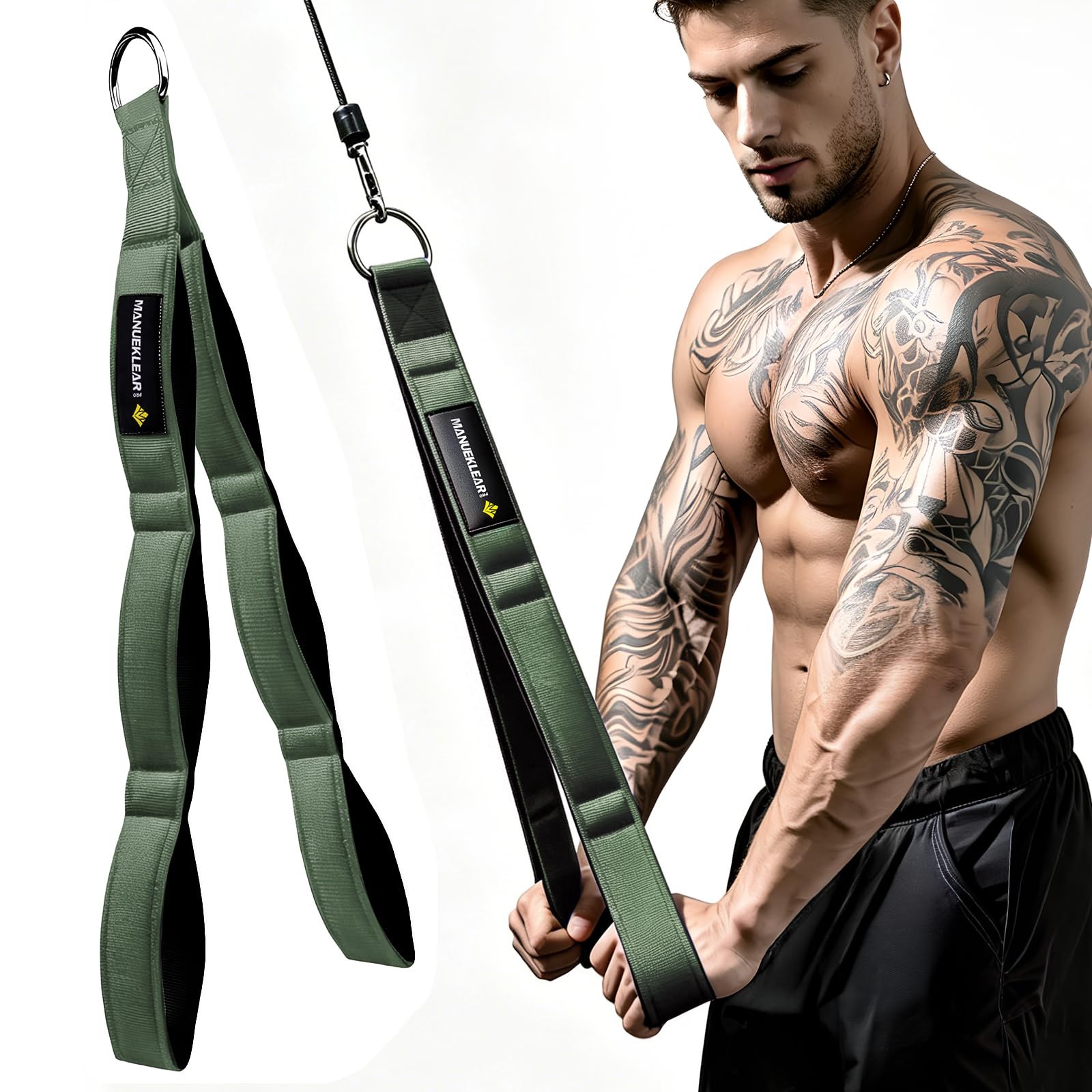 MANUEKLEAR 3 Grip Lengths in 1 Tricep Rope Cable Attachment with Ergonomic Ha...