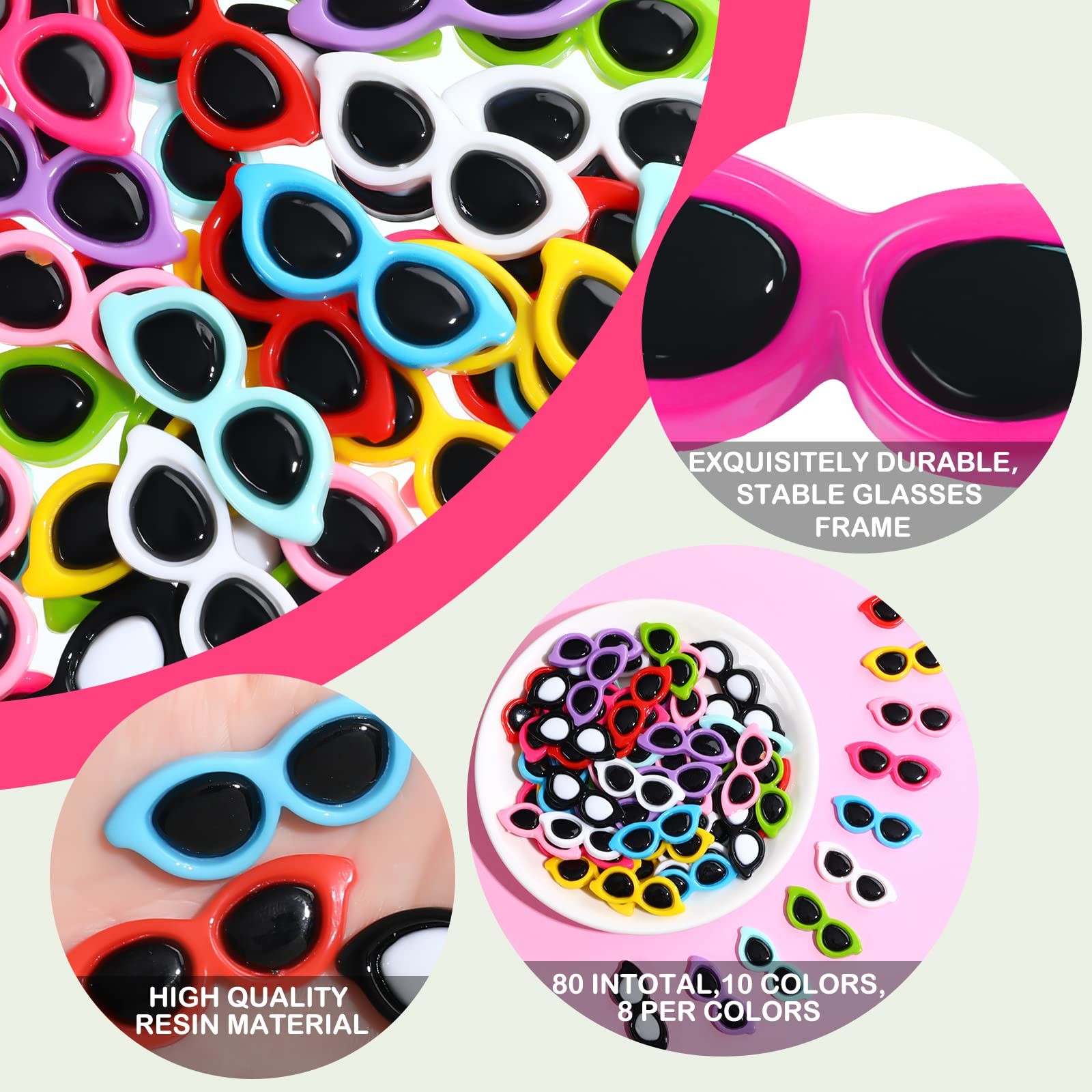 80 Pieces Mini Sunglasses for Crafts Resin Colorful Flatback Buttons Resin Sc...