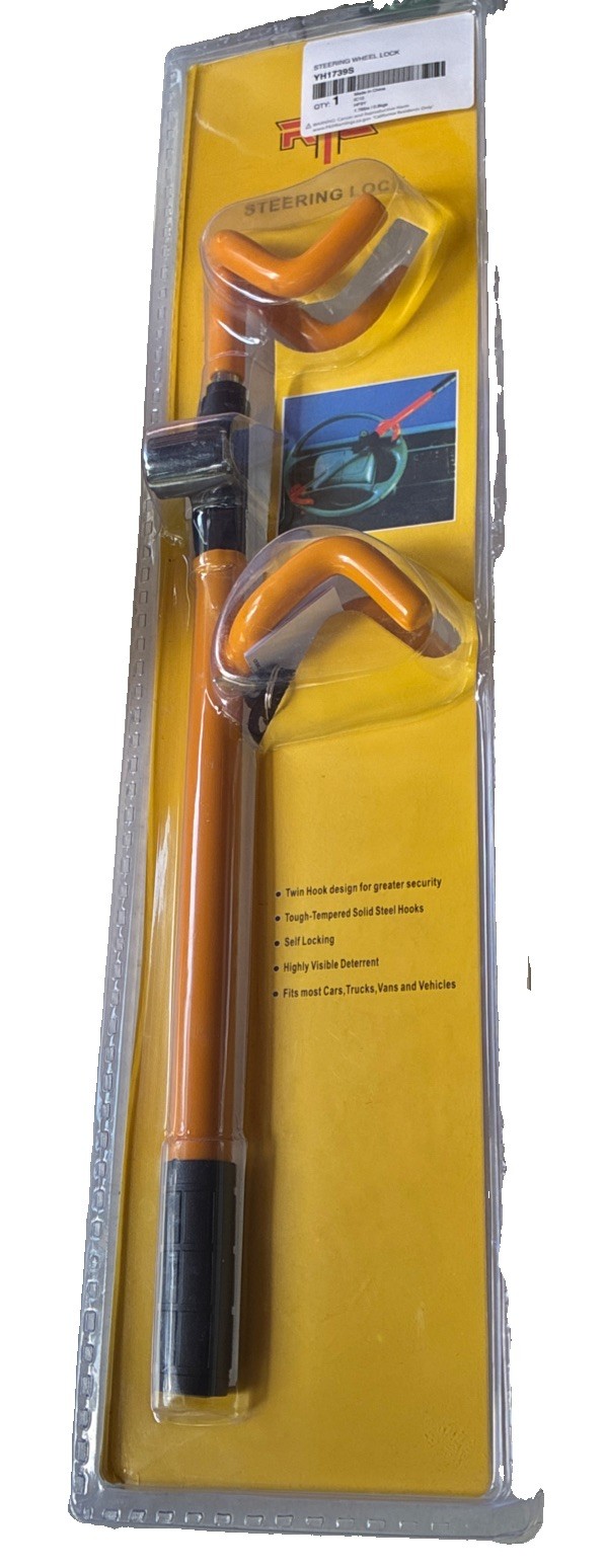 Twin Hooks Steering Wheel Lock Vehicle Anti-Theft Device Adjust Lock - Open Box