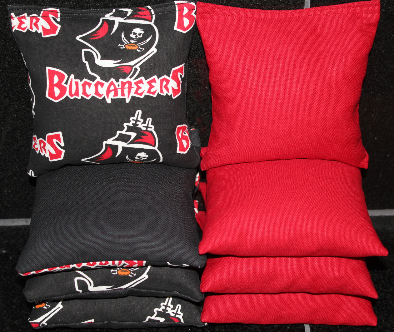 8 CORNHOLE BEANBAGS made w TAMPA BAY BUCCANEERS Fabric ACA Reg Bags, Top Quality