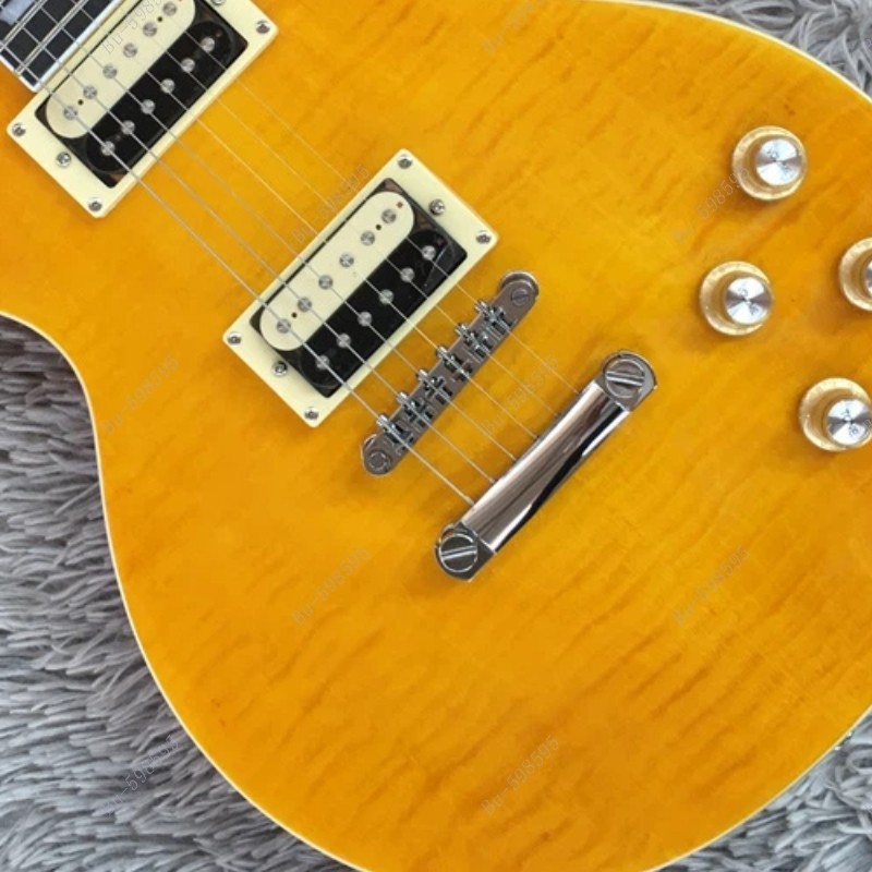 Solid Body Electric Guitar Bone Nut Stainless  Fret Flamed Maple Top Yellow