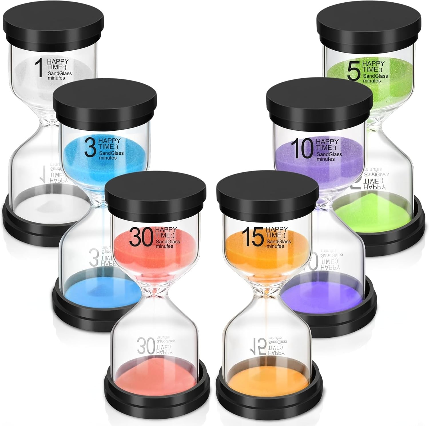 6 pk Reloj De Arena Con Temporizador Para Niños,1/3/5/10/15/30 Mins