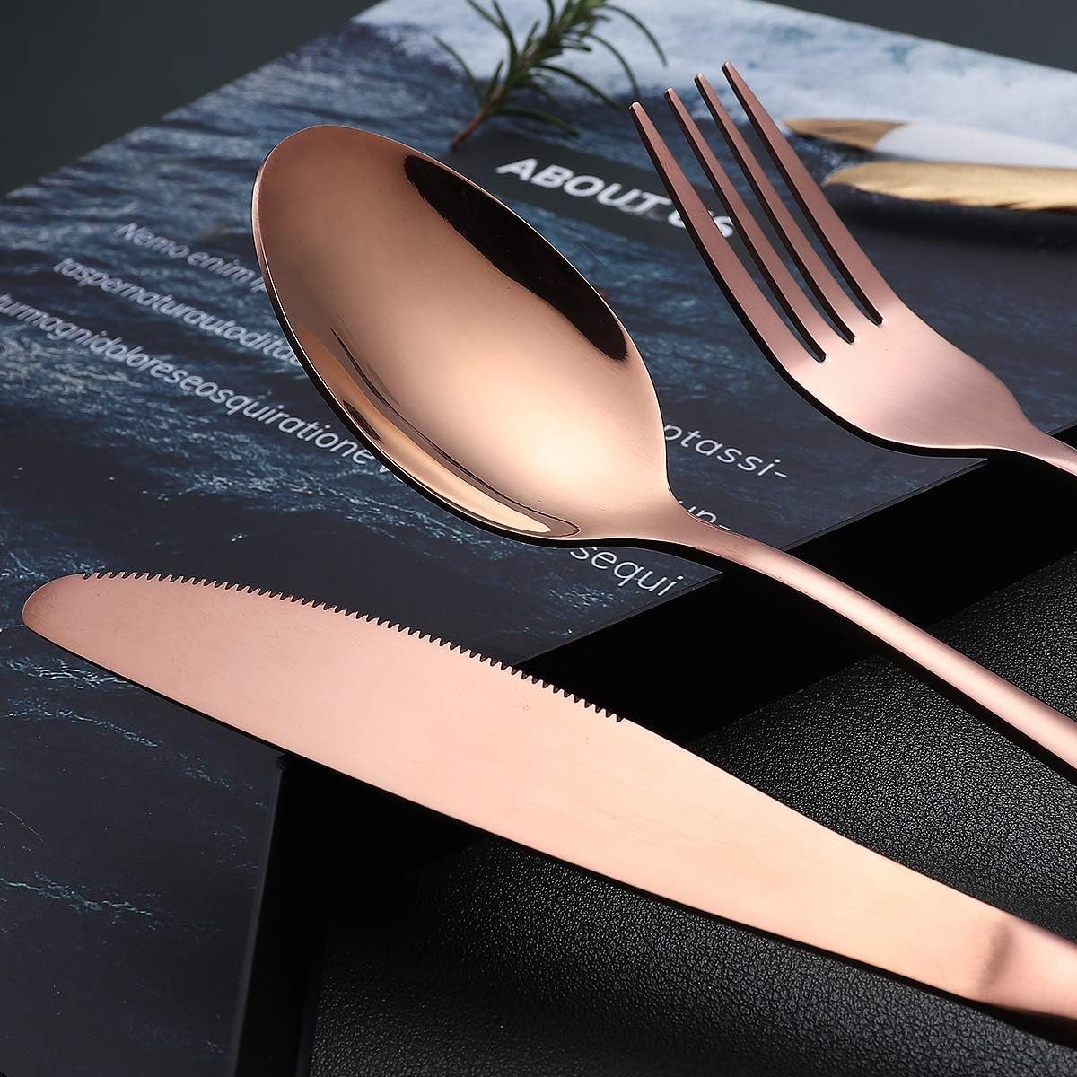 Lightweight 8-Piece Stainless Steel Cutlery Set for Camping & Travel - Rose Gold