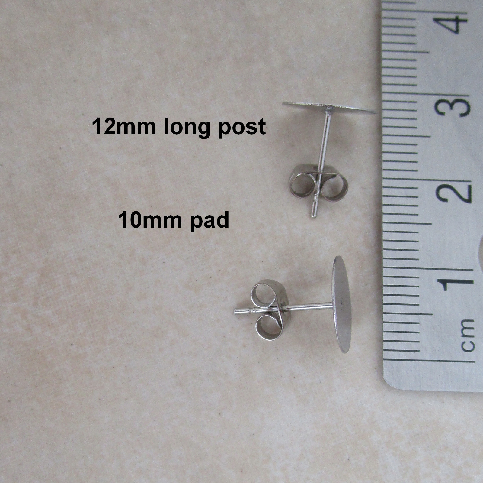 12 pairs earring studs 10mm pad hypoallergenic stainless steel