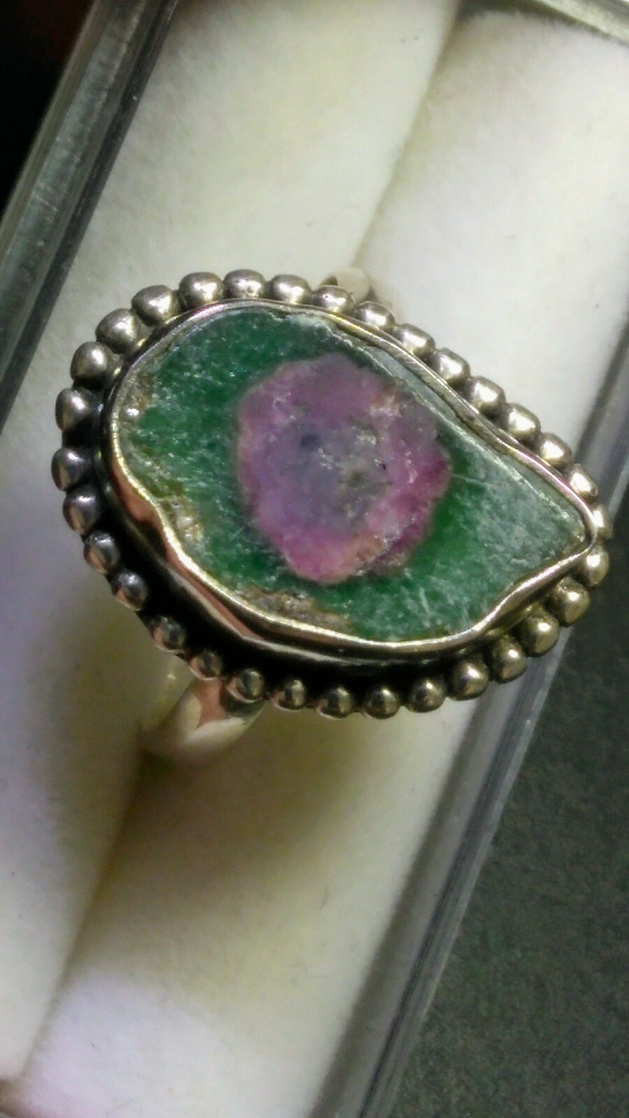 AESTHETIC NATURAL RUBY IN ZIOSITE IN STERLING SILVER.925 RING SIZE 7.5-7.75!