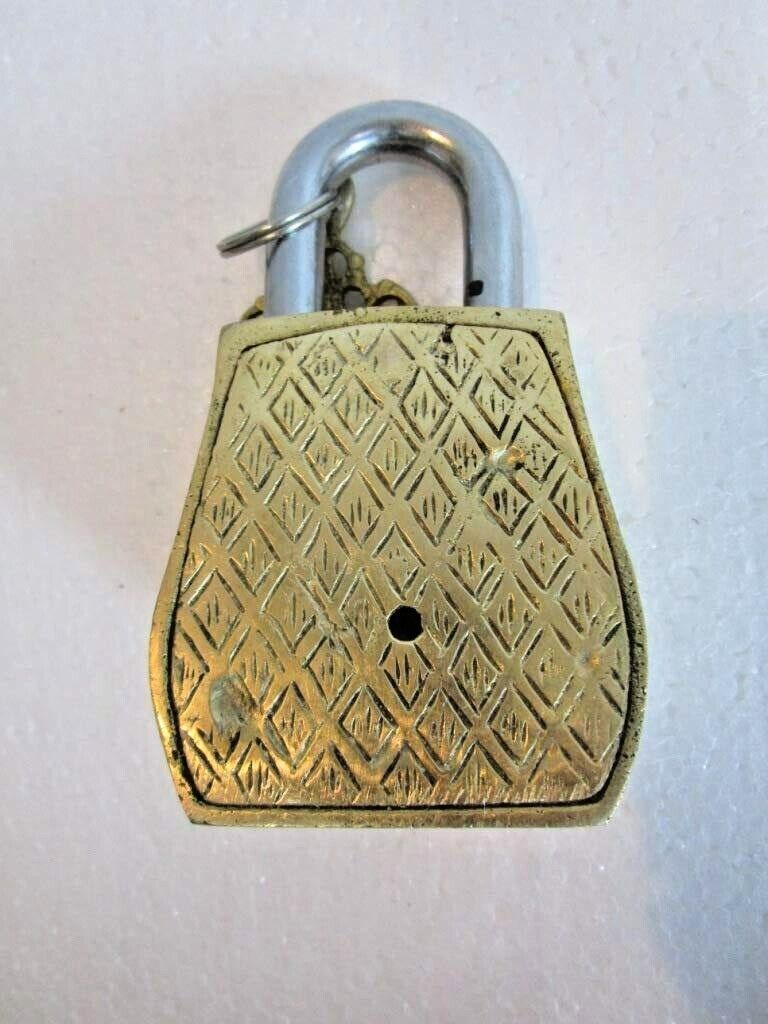 Handmade Working Functional Owl Shape Brass Padlock with Keys With Color Stone
