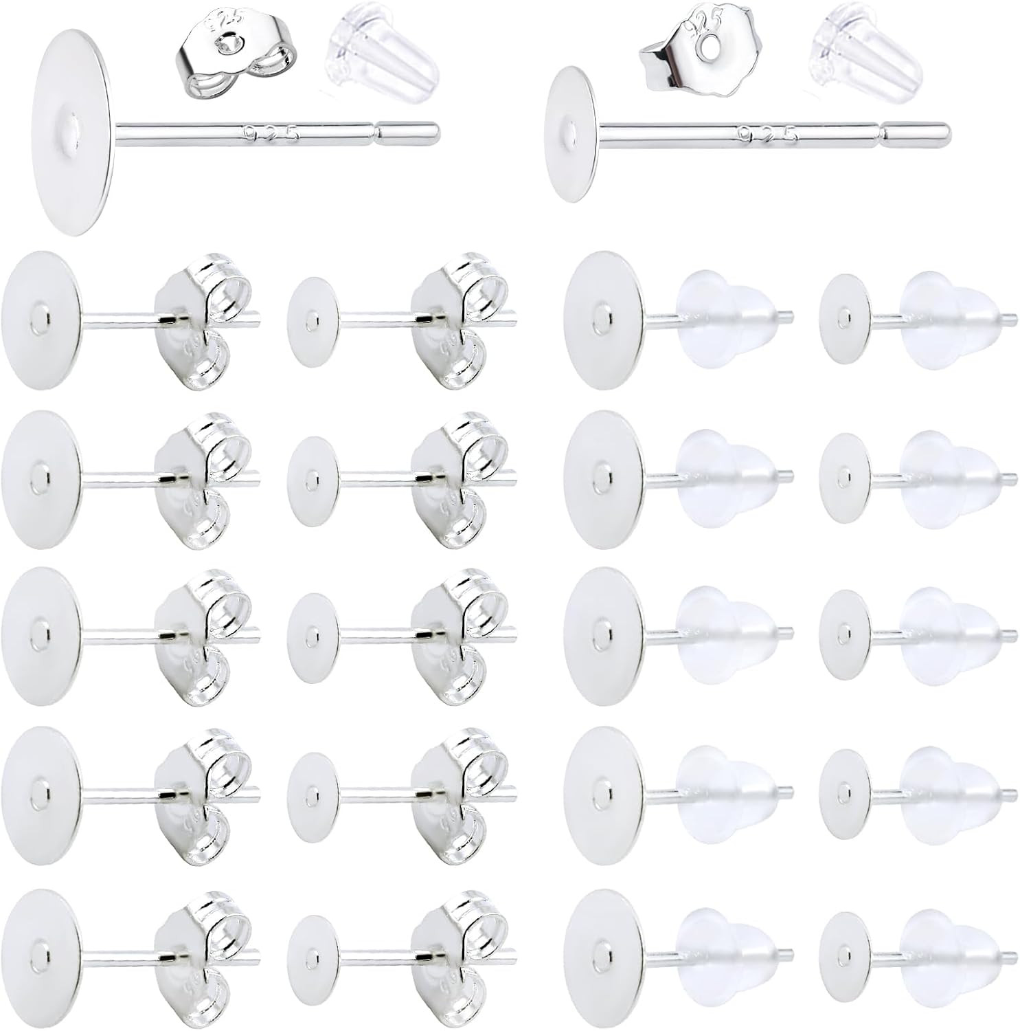 210Pcs Hypoallergenic Earring Backs & Posts - 925 Silver, Silver-Plated Coppe...