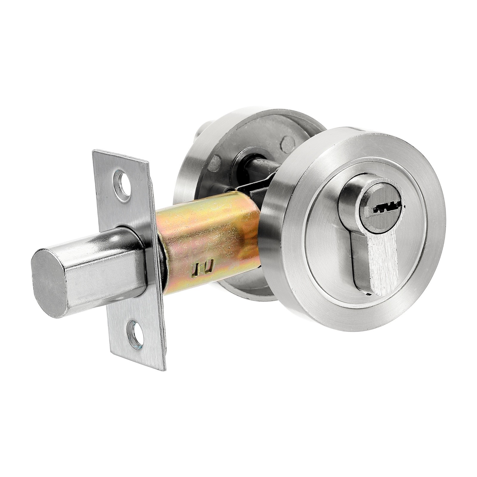 Round Single Cylinder Deadbolt Door Lock Stainless Steel Lock Silver
