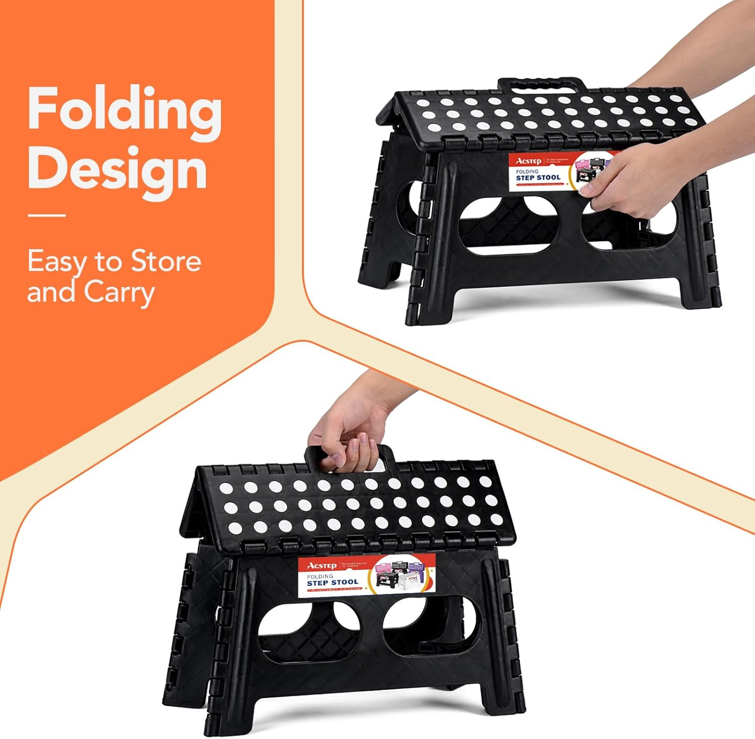 Folding Step Stool,15-Inch Extra Wide 9 Inch Height Heavy Duty Stepping Stool Sa