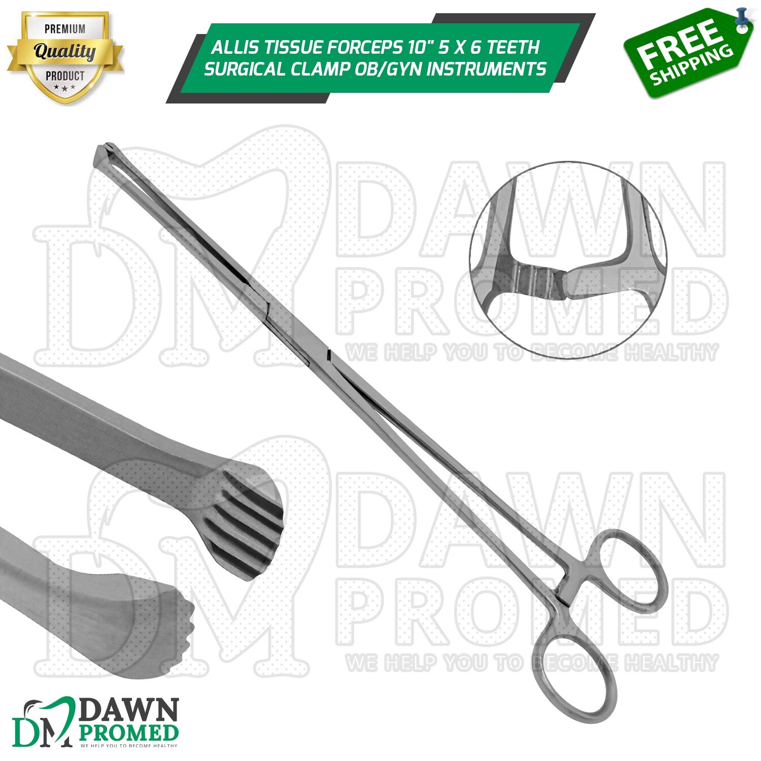 Allis Tissue Forceps 10" 5 X 6 Teeth Surgical Clamp OB/GYN Instruments German Gr