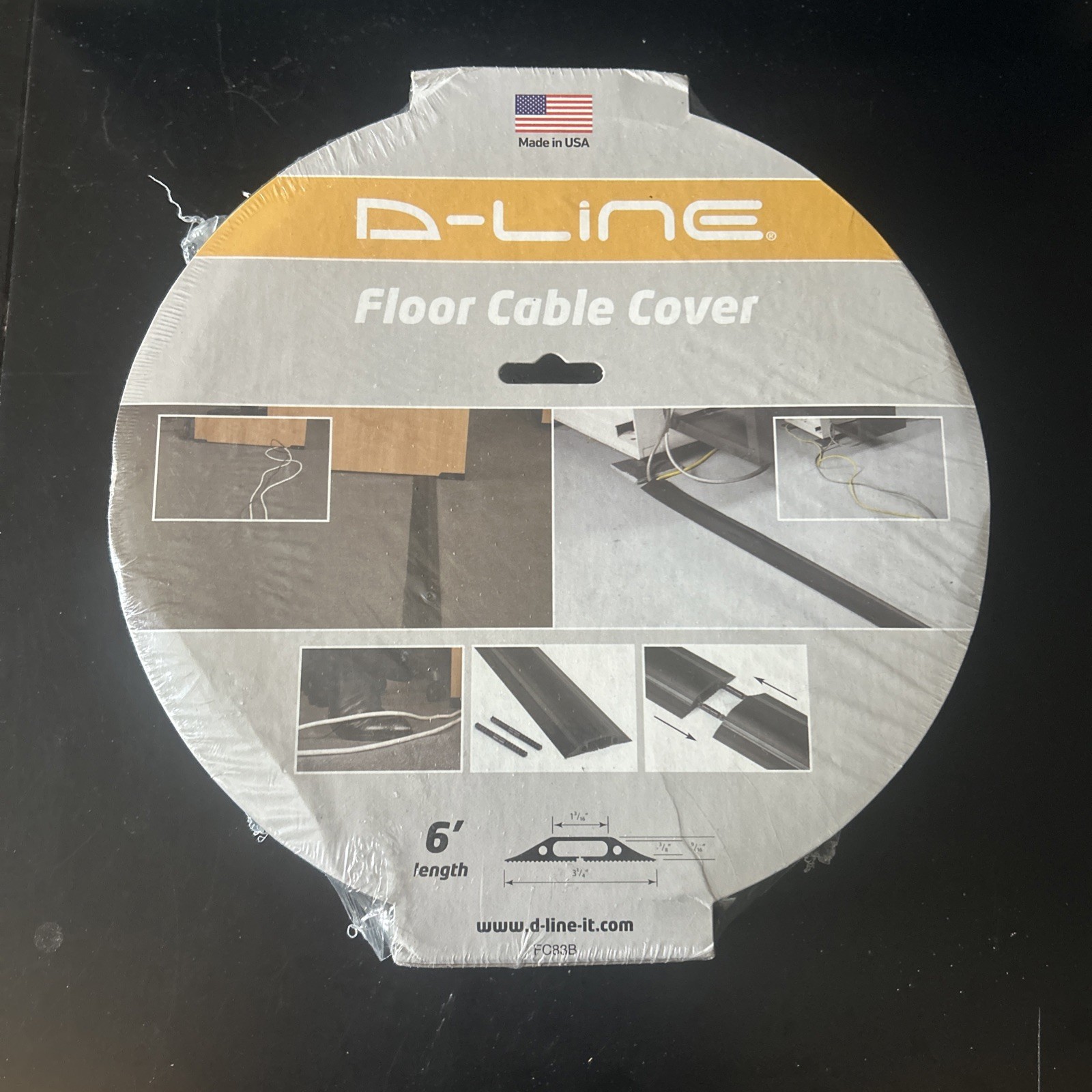 D-Line Us/Fc83b Cable Protector, 9/16 In H, 6 Ft L, 3-1/4 In W, 1 Channel, Pvc.