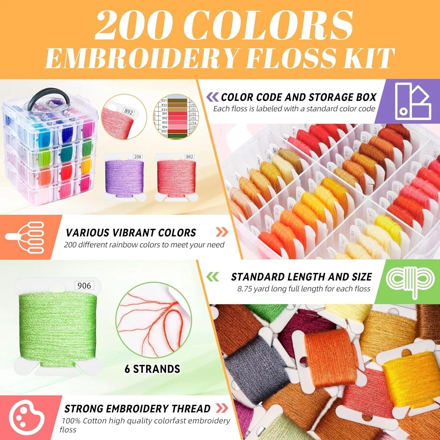 262-Piece Multicolor Embroidery Thread Set with Sewing Tools and Storage Box