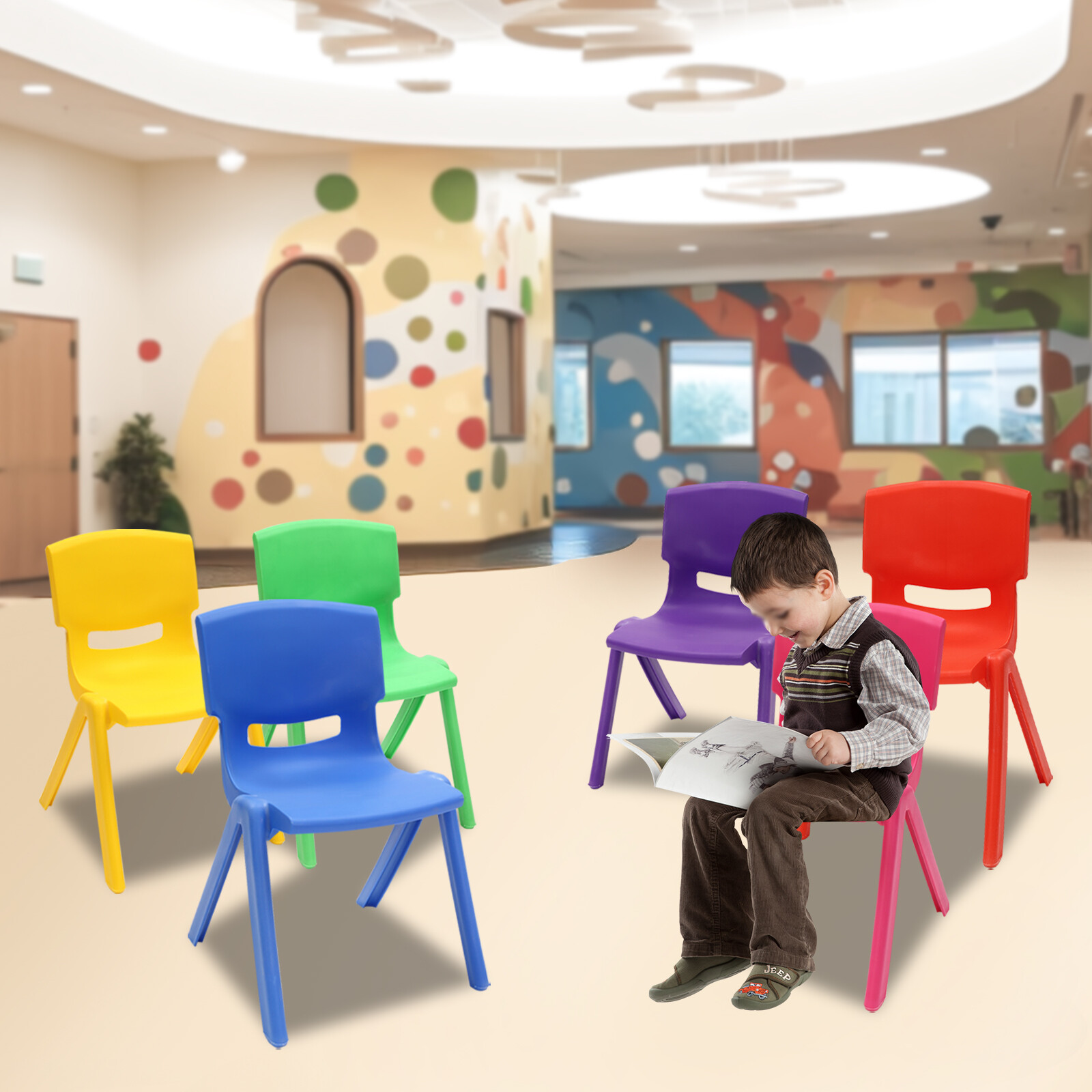 6Pcs Stackable School Chairs, Kids Plastic Stack Chairs, 6 Pcs Classroom Chairs