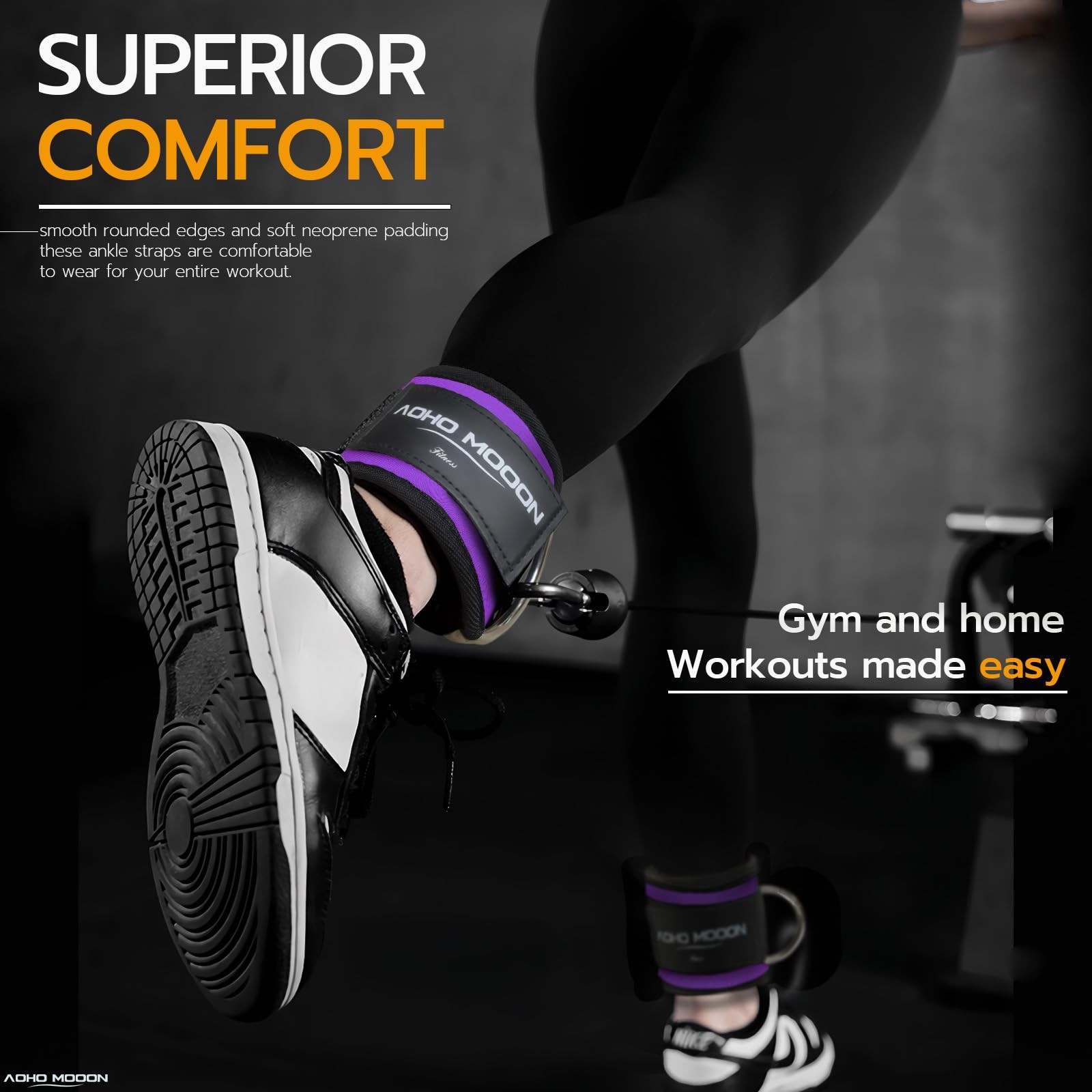 AOHO MOOON Comfortable Adjustable Ankle Straps for Cable Single, Purple