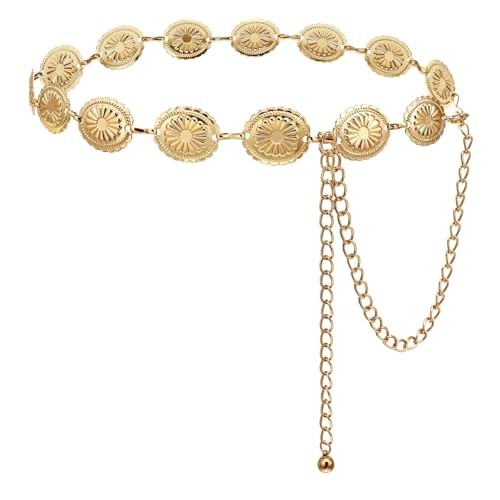 Western Belts for Woman Cowgirl Adjustable Fit Waist: 28-35 in Gold-flower