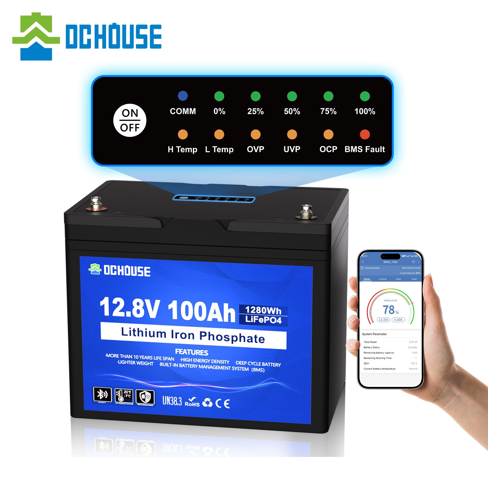 12V 100Ah LiFePO4 Lithium Battery BMS Deep Cycle for RV Marine Solar Off-grid
