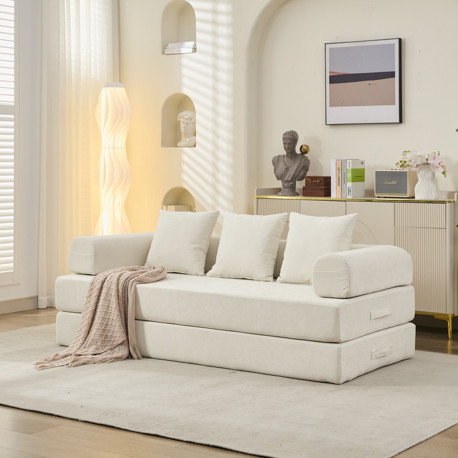 Convertible Sleeper Sofa Bed Floor Couch Sofa Chair Folding Sofa Bed w/ Pillows