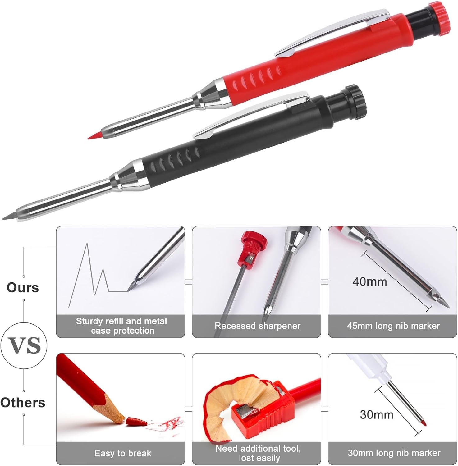 2PCS Carpenter Pencils with Sharpener Heavy Duty Woodworking Tools Mechanical...