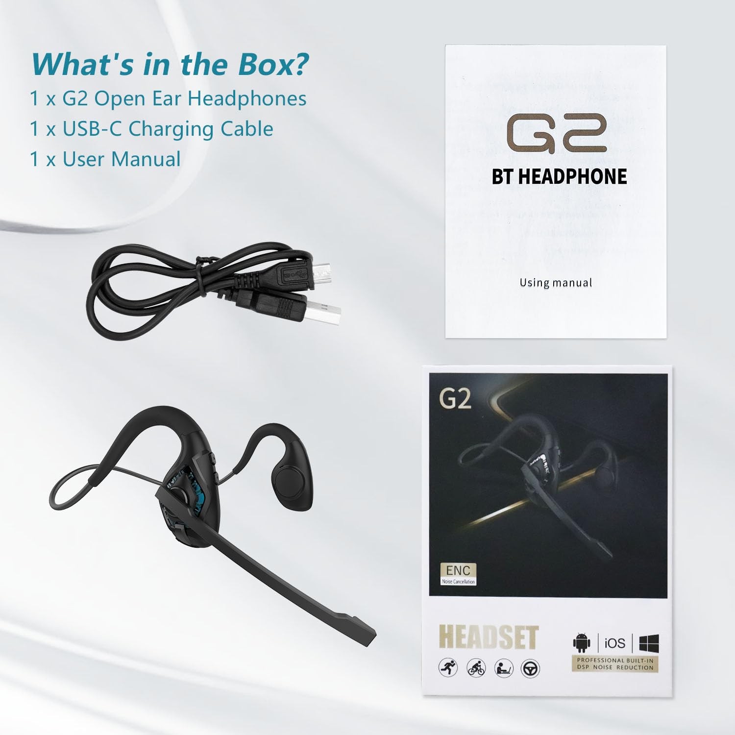 Bluetooth Headset with Microphone, Open Ear Headphones with Mic
