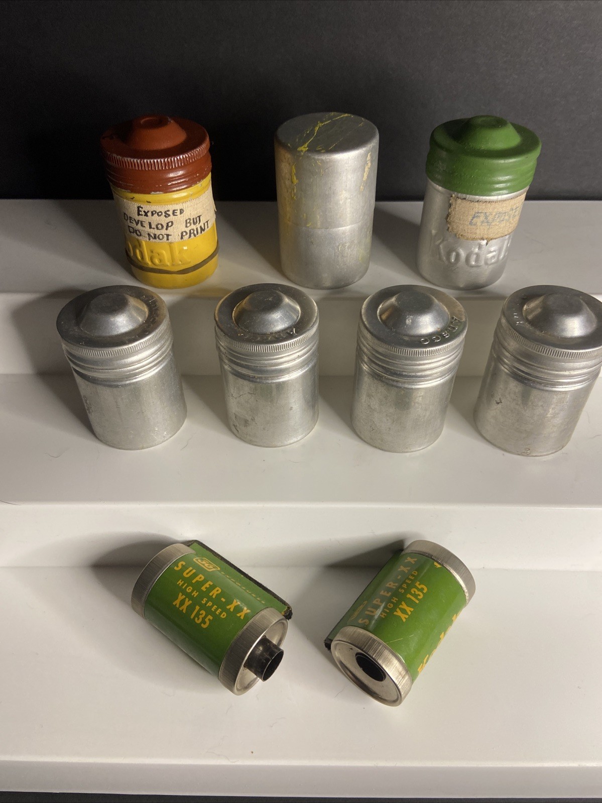 Lot of 7 Vintage Metal Aluminum 35mm Film Can Canisters Kodak Ansco + Used Film