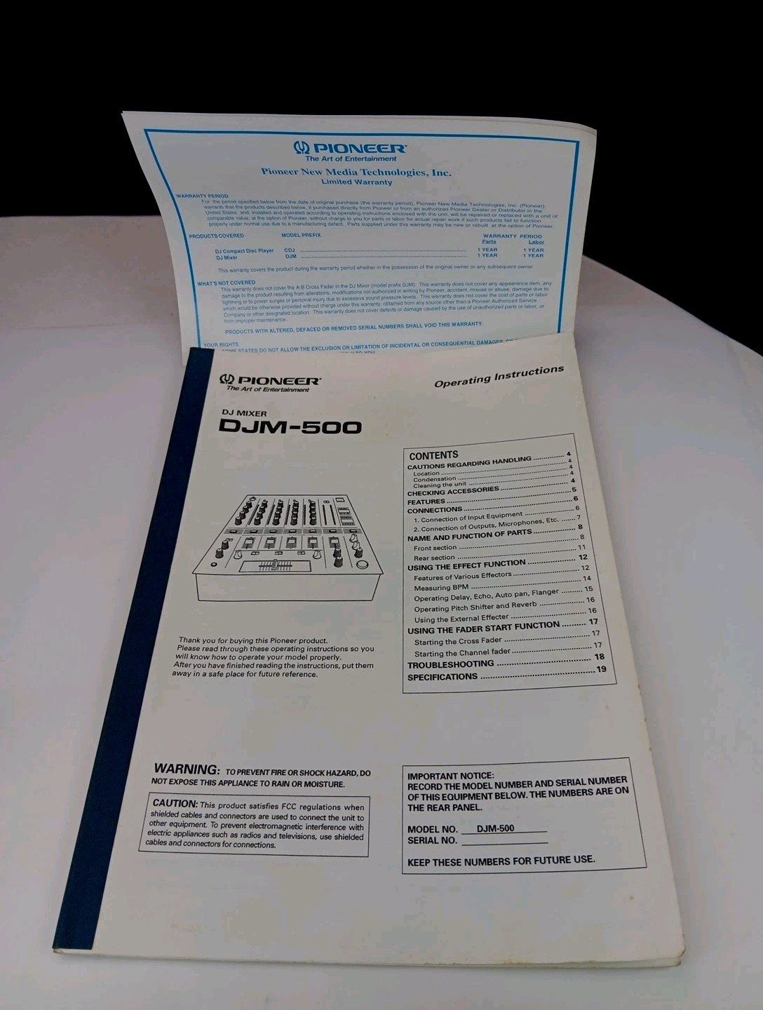Pioneer DJM-500 Dj Mixer 19 Page Paper Back Operating Instructions-MANUAL ONLY