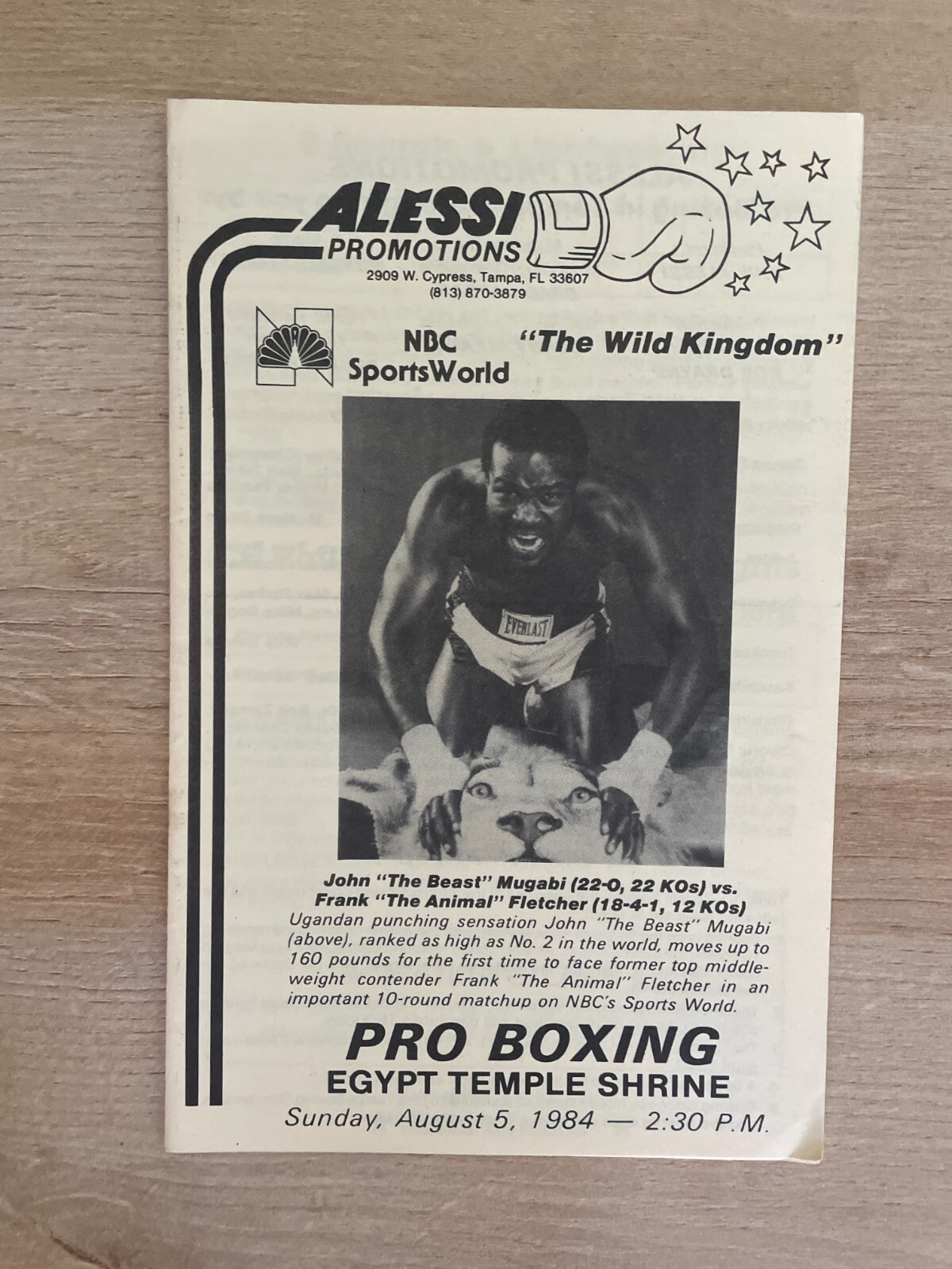 Vintage Alessi Promotions Pro Boxing August 5, 1984 Program B1514