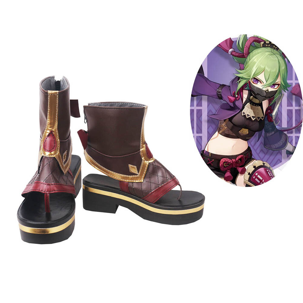 Genshin Impact Shoes Cosplay Women Brown Kuki Shinobu Shoes Boots