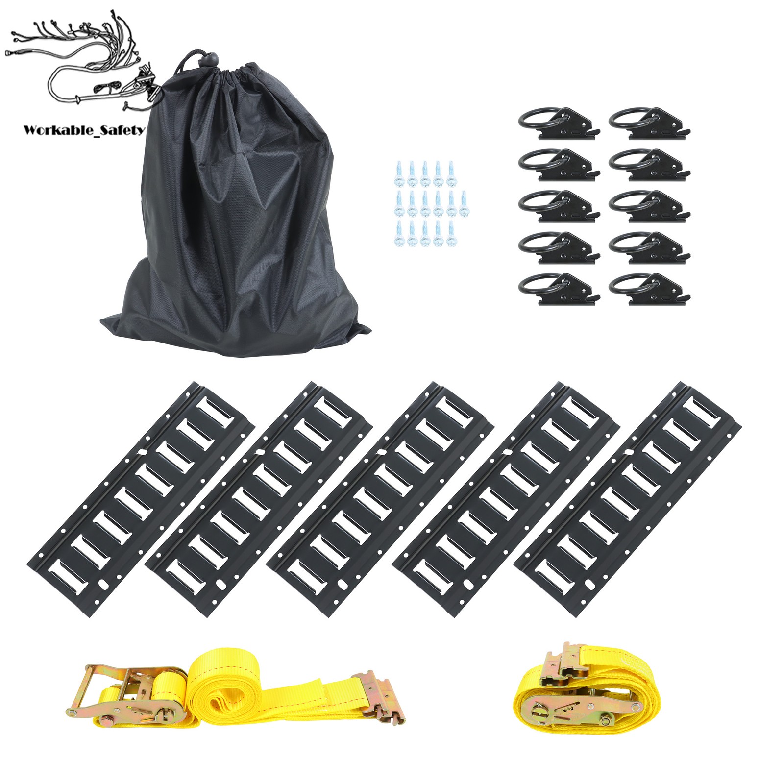18 Pack 1.3' E-Track Rail Set, Black Powder Coated Finish For Trailers & Vans