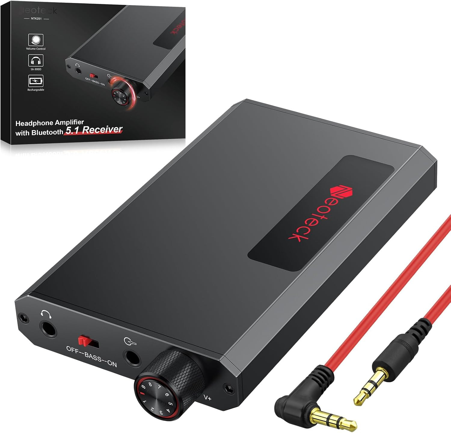 Portable 3.5Mm Headphone Amplifier with Bluetooth 5.1 Receiver, Bass Boost Switc