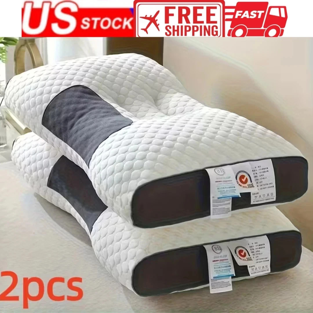 ERGONOMIC NECK PILLOW HELP MASSAGE, SOFT, ADJUSTABLE SLEEPING 100% 1 PCS