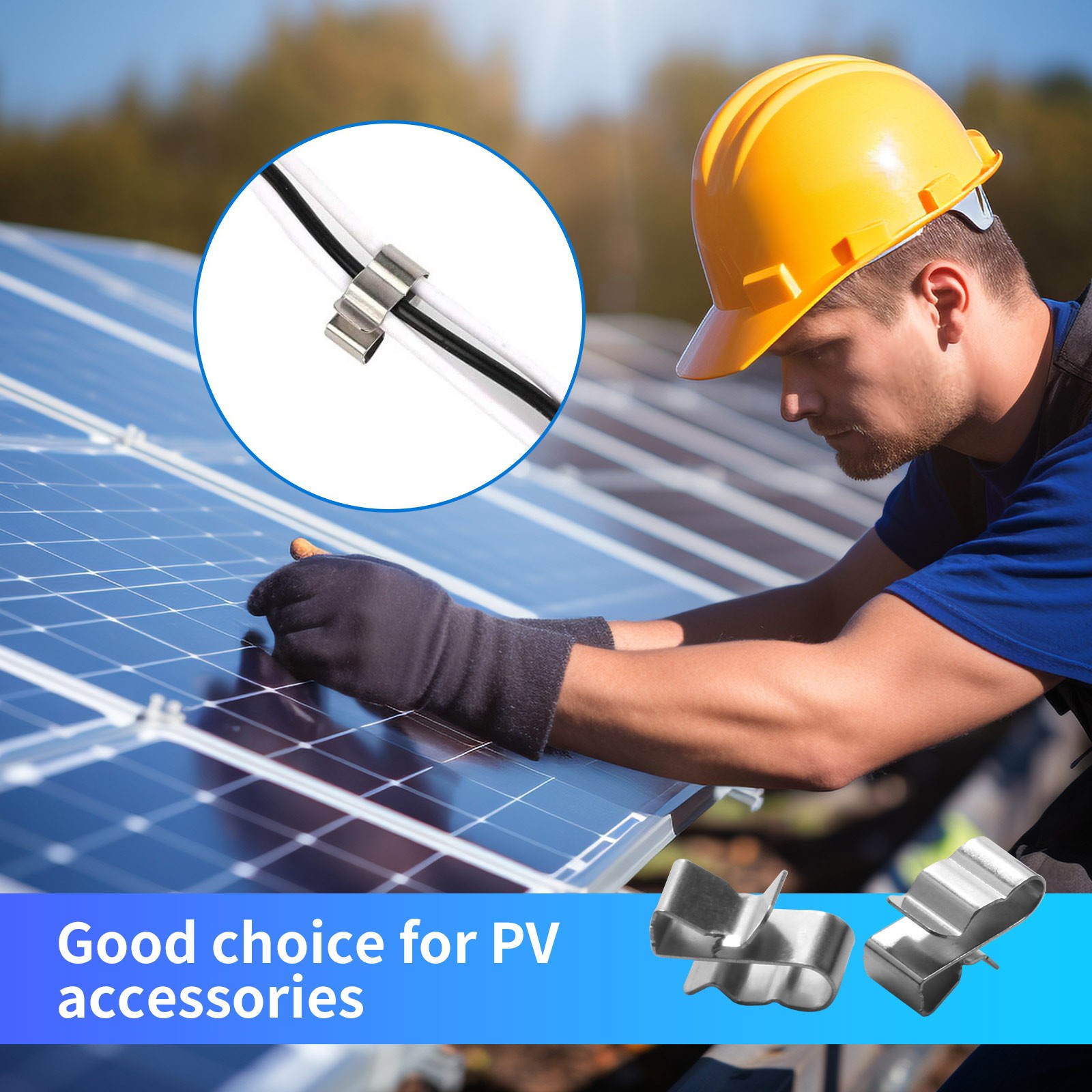 50 Pcs Solar PV Cable Clip 304 Stainless Steel Rustproof for Solar Panel System