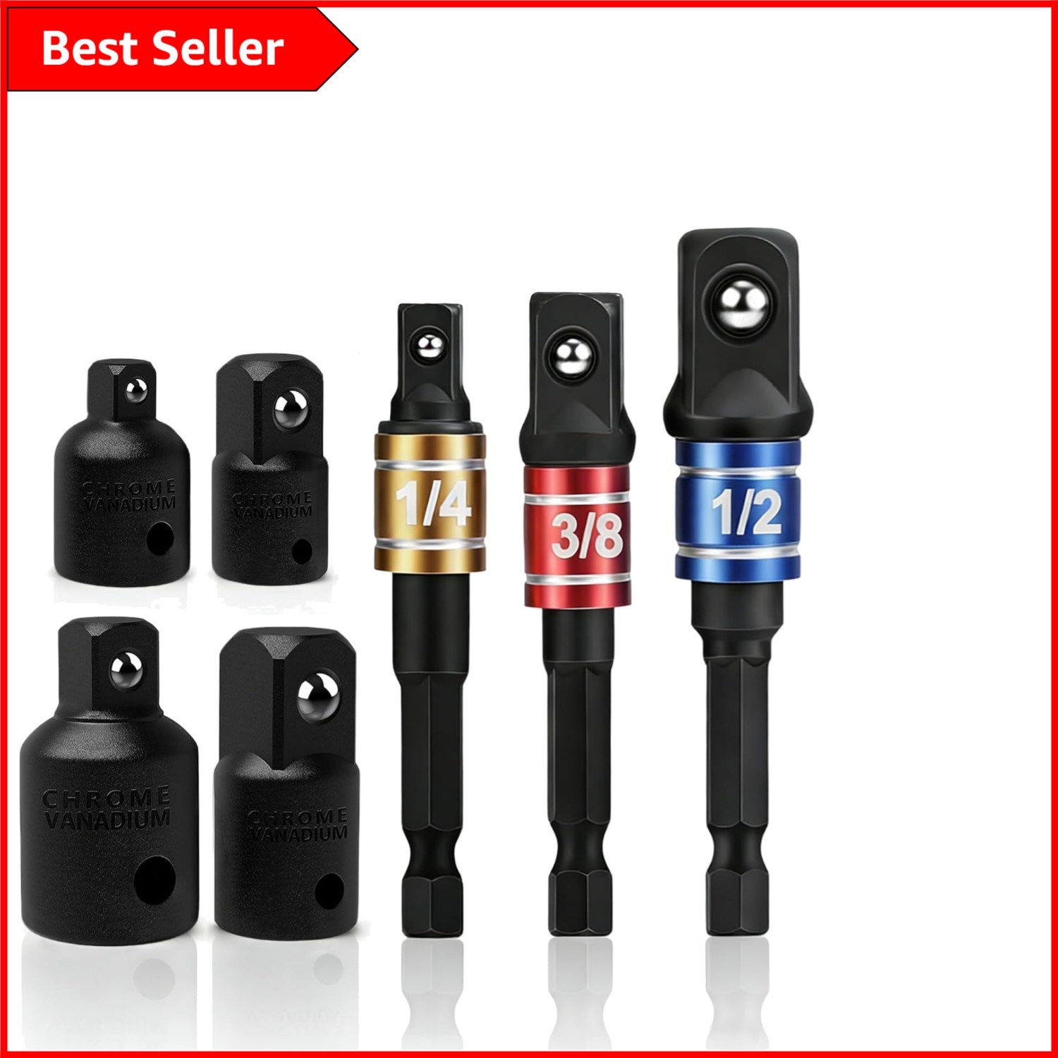 High-Speed Nut Driver Set - 7-Piece Impact Adapter & Extensions for Home Repairs