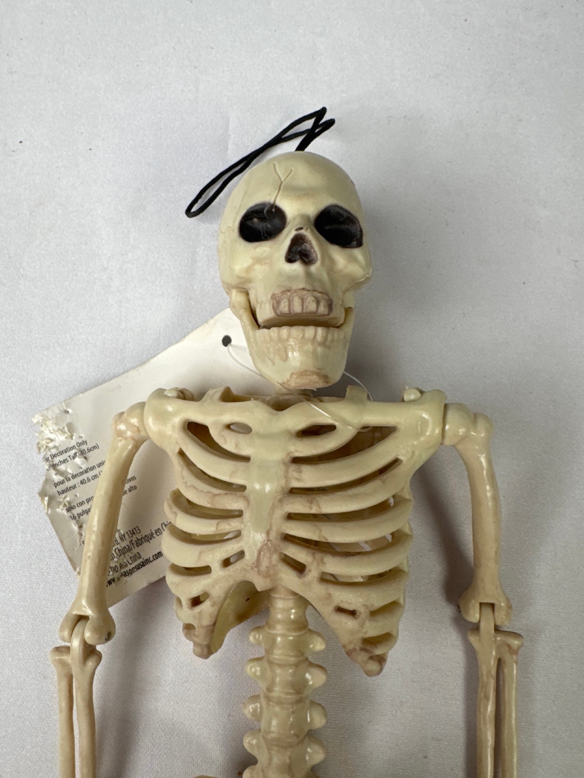 16" Poseable Plastic Skeleton Decoration, Movable Joints, Hanging Loop