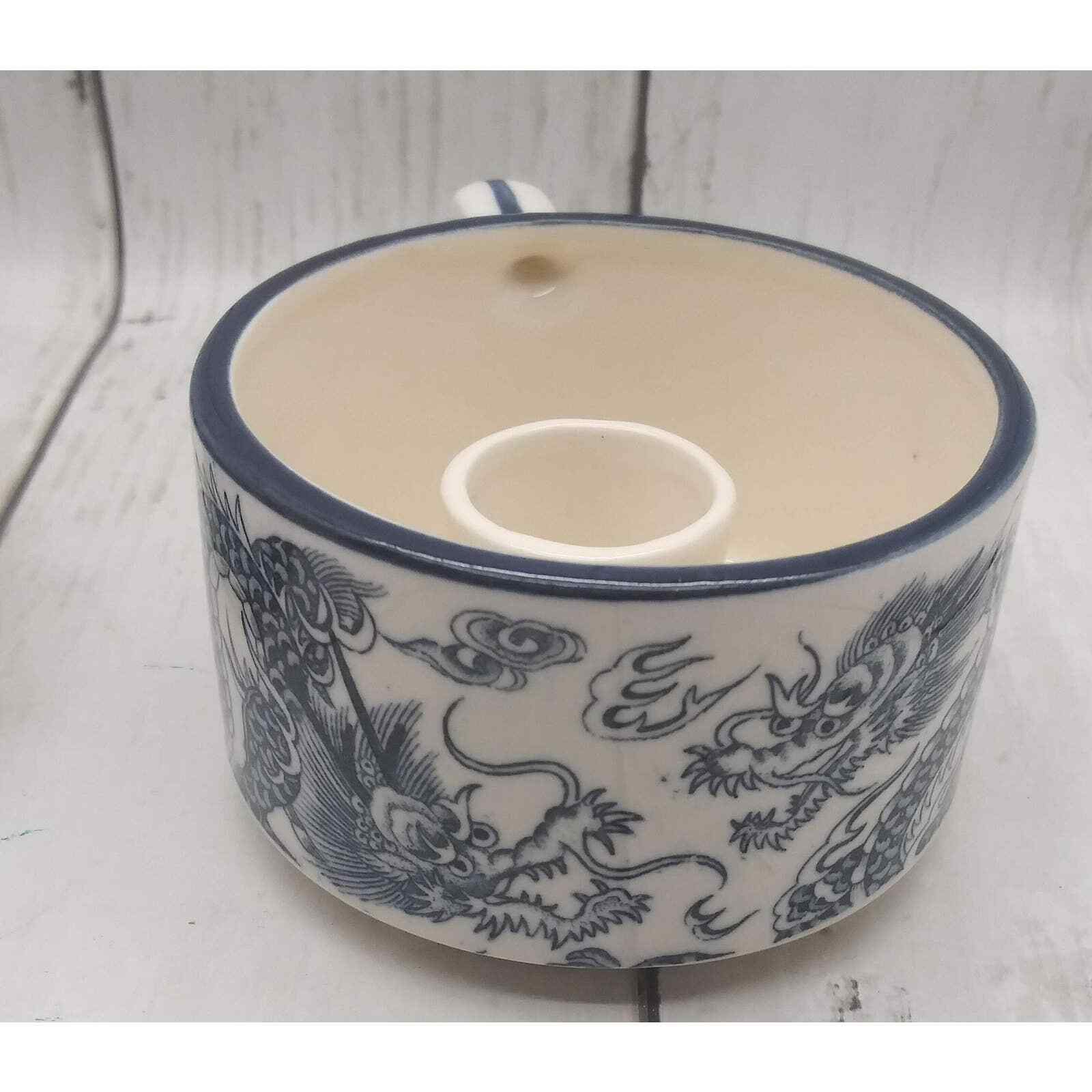 Vintage Blue Dragon Candleholders Ceramic Cup Japan