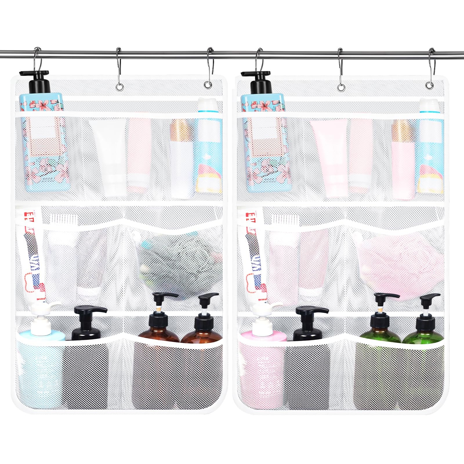 Dntorx 2 Pack Mesh Shower Hanging Caddy, 7 Pockets White