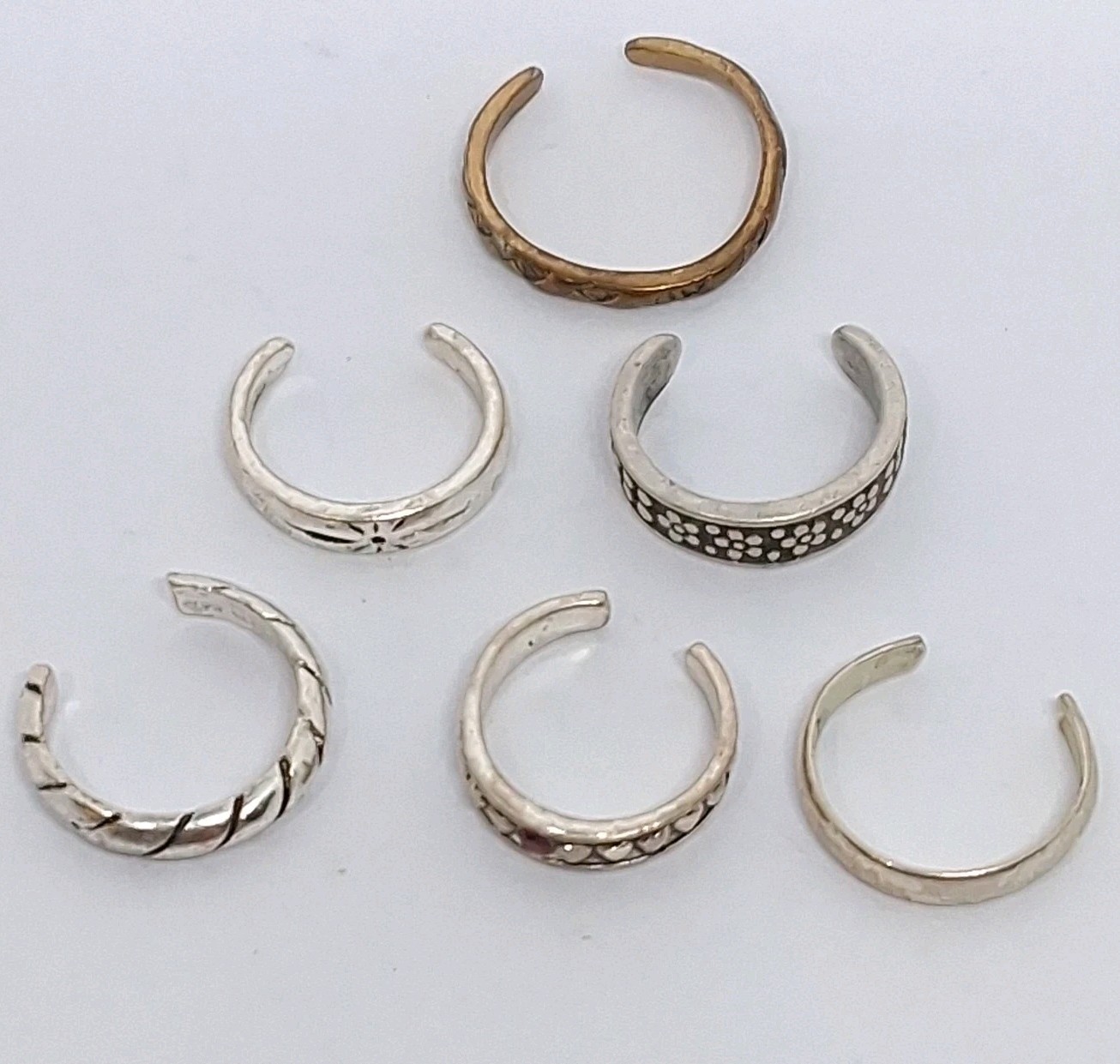 6 pcs Lot Vintage Silver-tone Toe Rings Adjustable