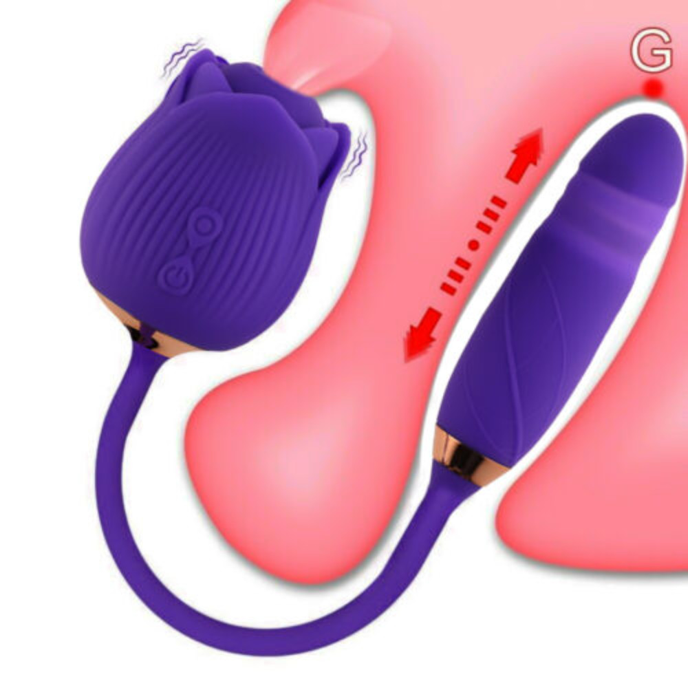 Rose Sucking Vibrator Oral Clit Licking Tongue G-Spot Dildo Sex Toys For Women