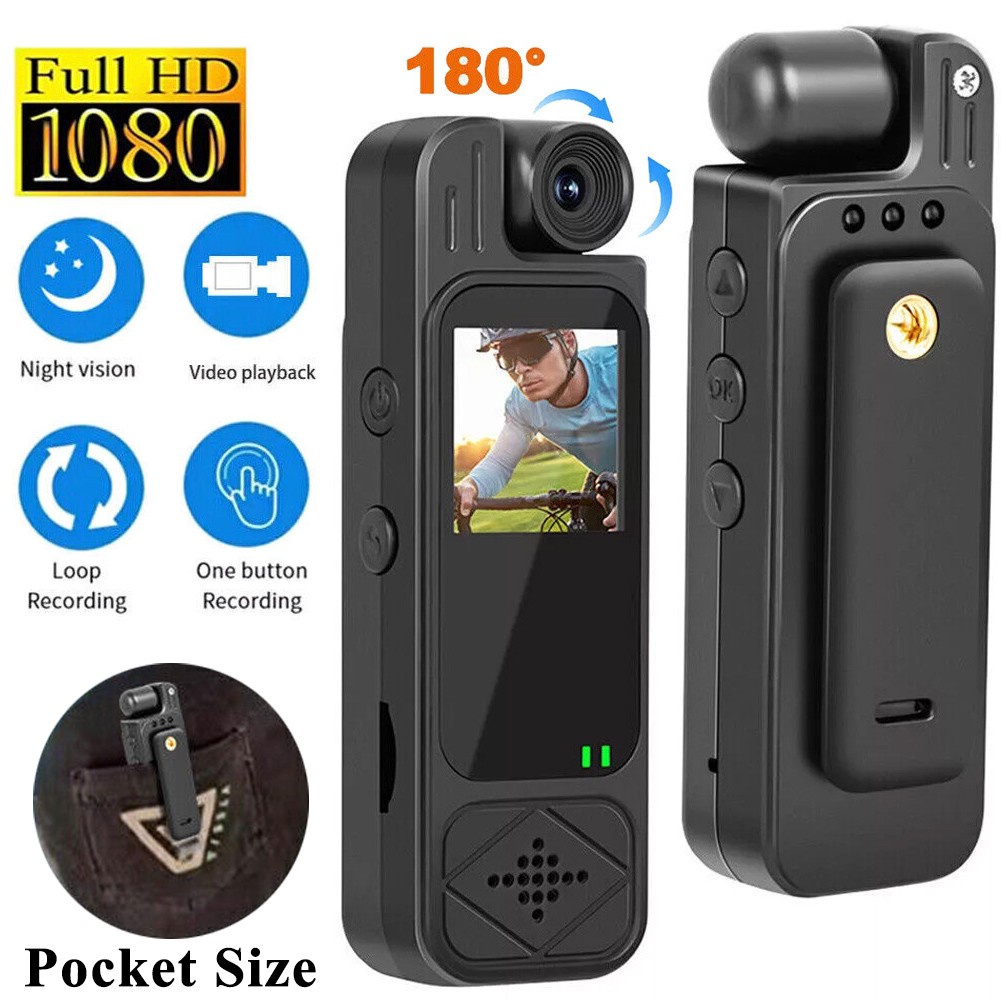 1080P Camcorder Mini Police Body Camera HD 180° Video DVR IR Night Cam 20 Hour
