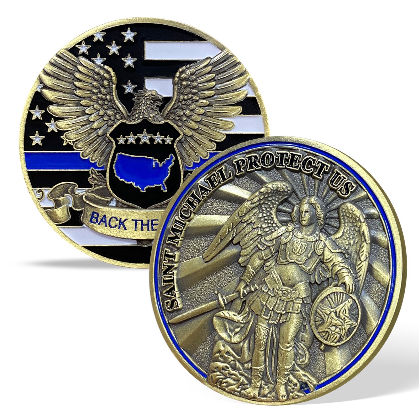 St Michael Patron Saint of Law Enforcement Police Challenge Coin Back The Blue!