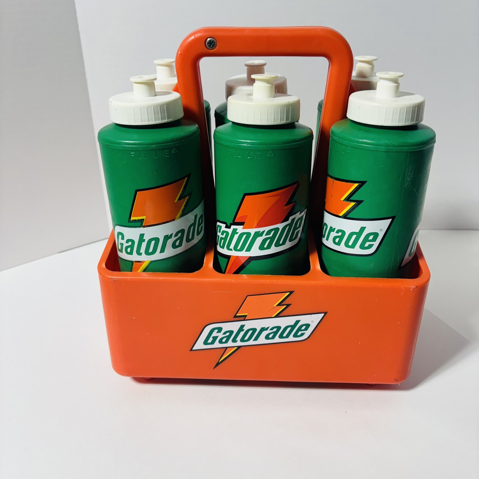 Vtg Gatorade Orange 6 Pack Sport Squeeze Water Bottle Carrier Holder w/6 Bottles