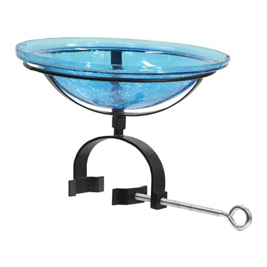 12" Teal Crackle Birdbath- Over Rail Bracket