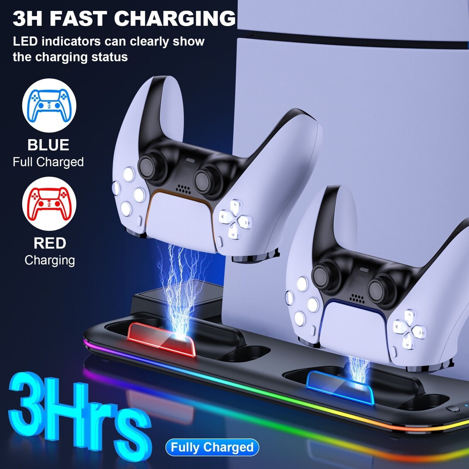 PS5 Stand Cooling Station for PS5/PS5 Slim Console With PS5 Controller Charger