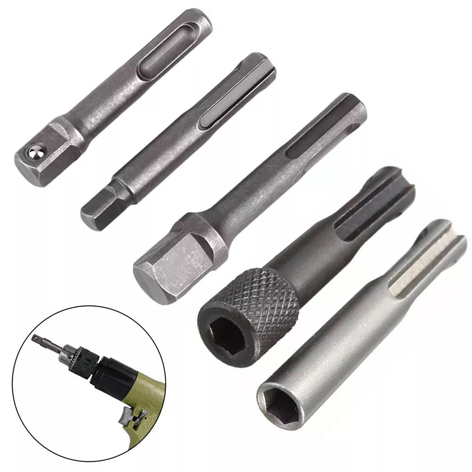 5pcs SDS Plus 1/4 Hex Socket Driver Hammer Drill Bit Adaptor Accessories Kit